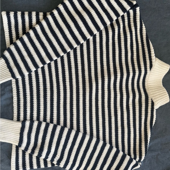 Madewell Navy and White Striped Quarter zip 100% Cotton Sweater - Picture 5 of 7